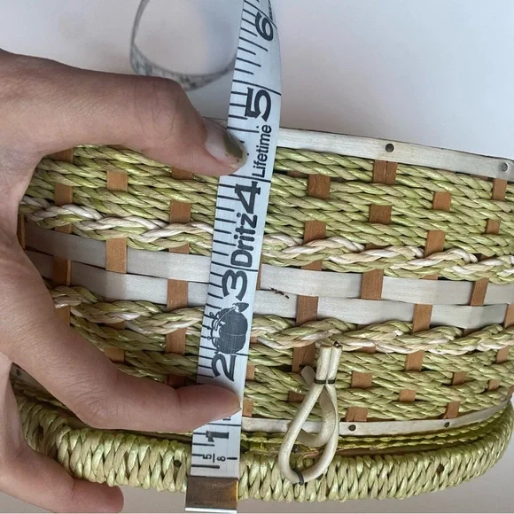 Vintage Dritz Scovill floral sewing oval basket container green pink tan - Picture 11 of 13